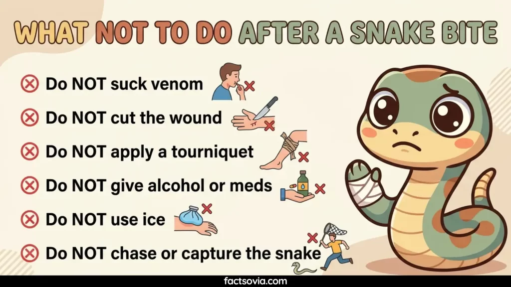 Infographic showing what not to do in case of a snake bite