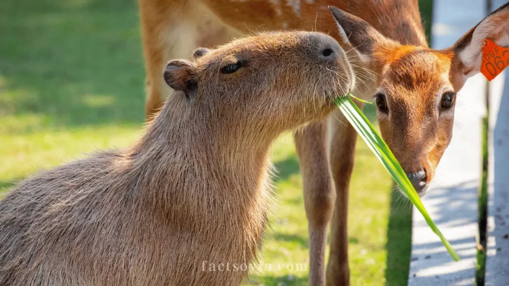 capybara eating leaves